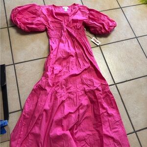 Zara Pink Puff Sleeve Maxi Dress